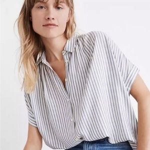 EUC Madewell Central Drapey Button Down Shirt Dalton Stripe Sz L